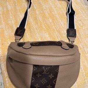 Repurposed Leather Louis Vuitton Beige and Dark Brown Crossbody Bum Bag